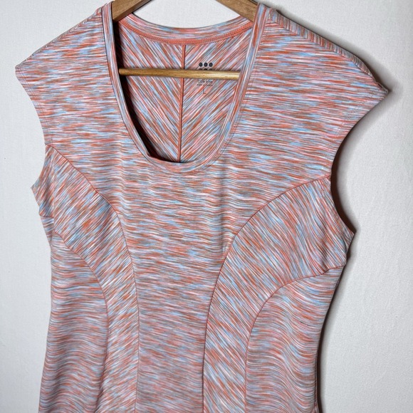 Title Nine Dress Sz L Coral Peach Blue Print Athletic Cap Slv Outdoors Pocket - Picture 3 of 12